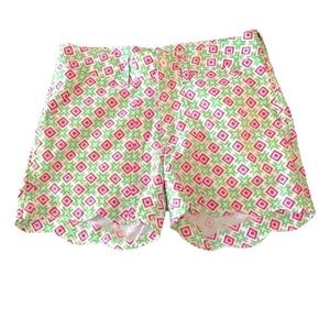 Birdies and Bow Womens Scalloped Pink Green Golf Shorts Sz 6